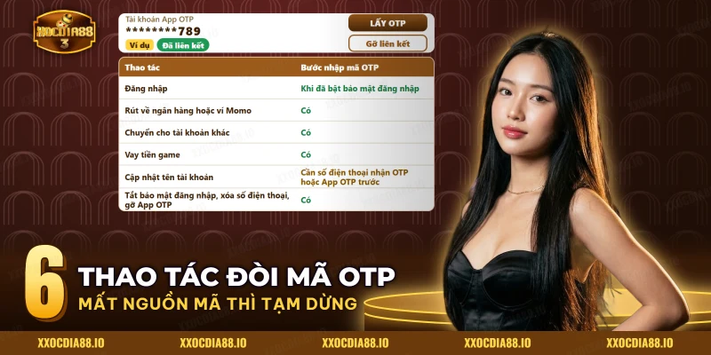 Mục App OTP với trạng thái đã liên kết và nút gỡ liên kết