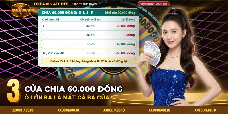 Bảng lãi lỗ ròng của ba cửa 1, 2 và 5 trong Dream Catcher