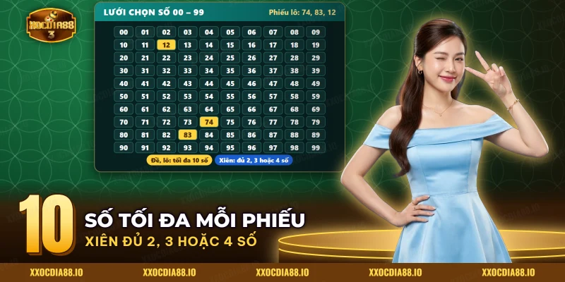 Lưới chọn số từ 00 đến 99 dùng cho đề, lô và xiên trong mục Lô Đề