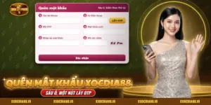 Quên mật khẩu Xocdia88 với biểu mẫu đặt lại có ô OTP và mã xác nhận